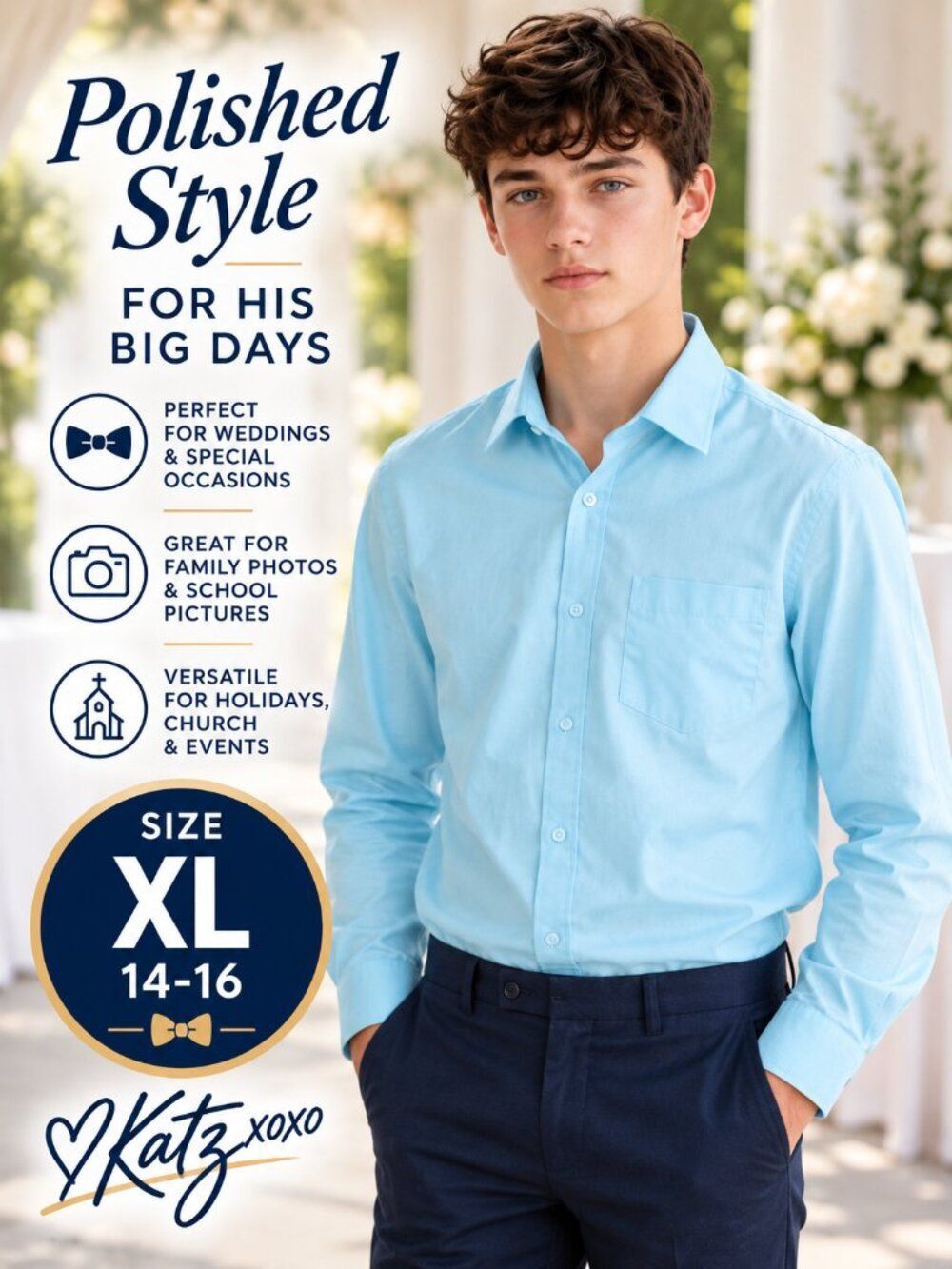 Boys XL 14-16 Aqua Blue Dress Shirt Long Sleeve Button Down Wedding Formal Teen